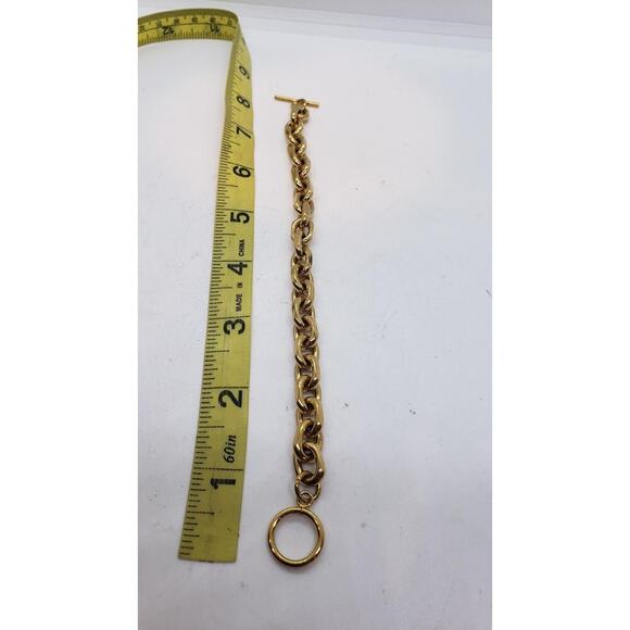 Chunky Wide 10k Gold Plated Chain Link Bracelet Toggle Clasp Bracelet - Picture 6 of 10